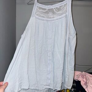 Elegant Lace Trim Blue Top